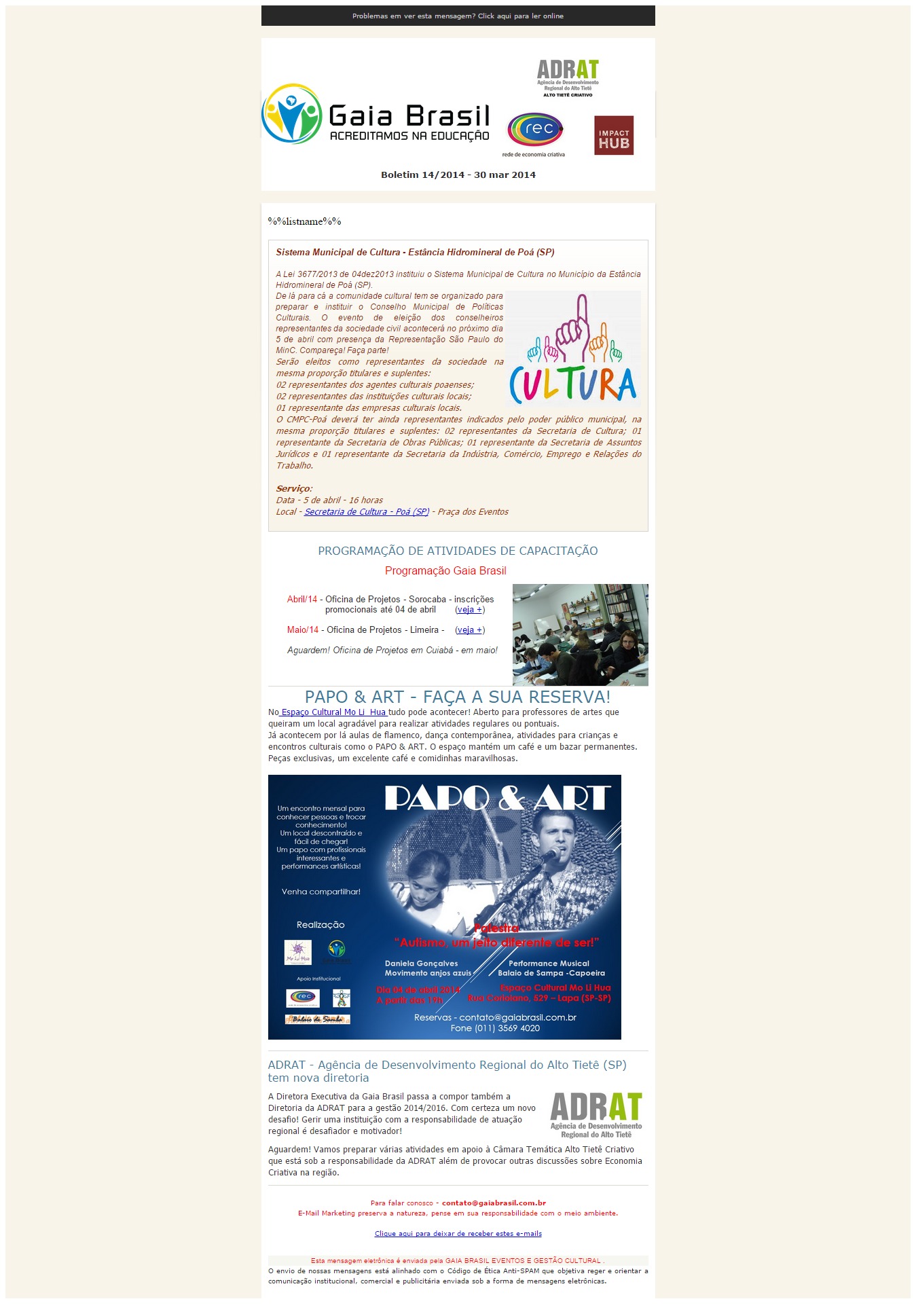 Boletim 14-2014 – Sistema Municipal de Cultura – Capacitações – Papo & Arte